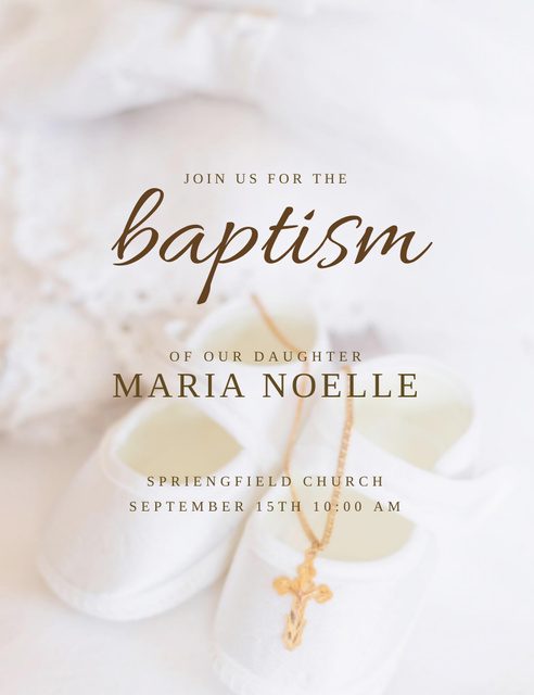 Platilla de diseño Baptism Announcement with Holiday Baby Shoes Invitation 13.9x10.7cm