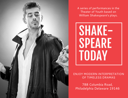 Theatrical Actor in Shakespeare's Performance on Red Postcard 4.2x5.5in Design Template