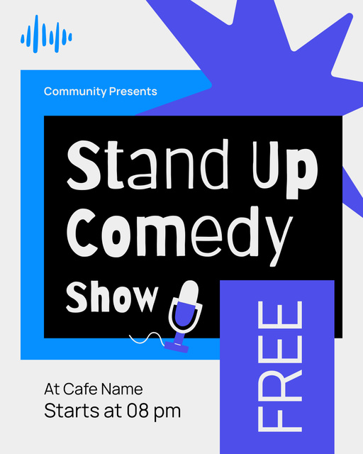 Plantilla de diseño de Stand-up Comedy Show Promo with Free Entry Instagram Post Vertical 