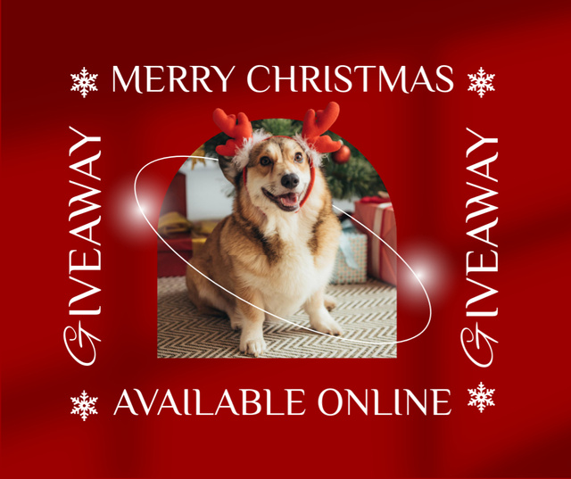 Christmas Dog with Deer Antlers Facebook Design Template
