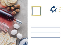 Happy Passover Holiday Greeting with Wine and Bread