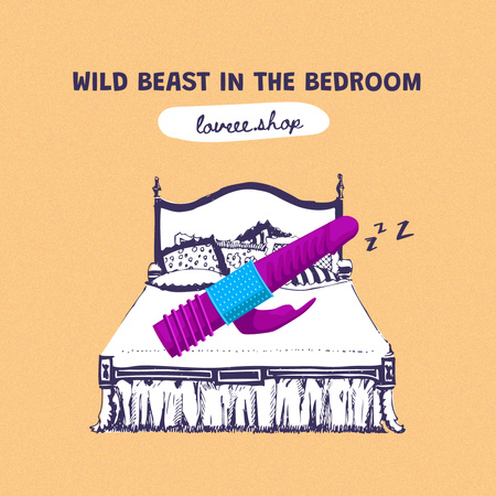 Funny Promotion of Love Shop with Bed Illustration Instagram tervezősablon