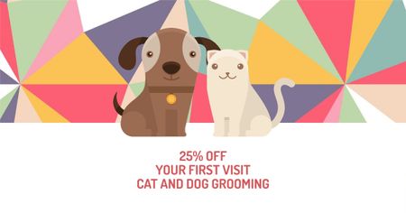 Template di design Pet Grooming Services Offer with Cute Dog and Cat Facebook AD