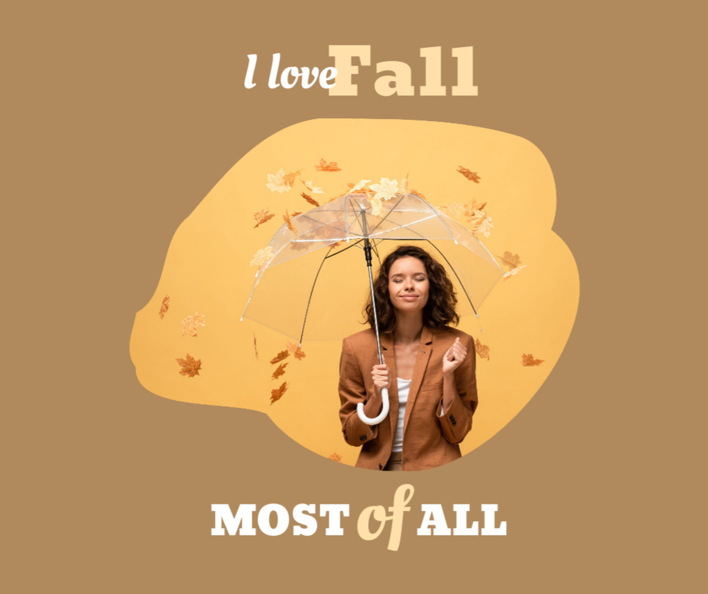 Ontwerpsjabloon van Facebook van Autumn Inspiration with Girl under Umbrella