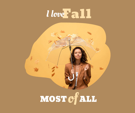 Autumn Inspiration with Girl under Umbrella Facebook Design Template