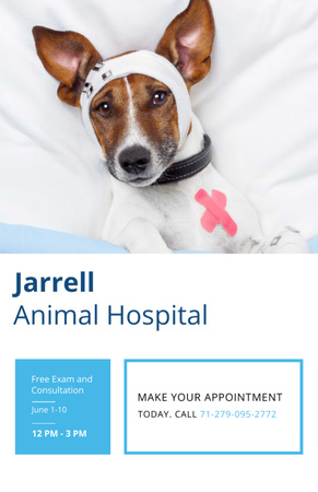 Eläinsairaala söpön loukkaantuneen koiran kanssa Invitation 5.5x8.5in Design Template