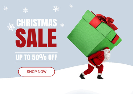 Santa Carries Gift Box on Christmas Sale Card Design Template