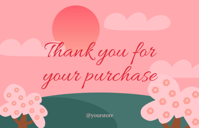 Thank You Message with Pink Cartoon Landscape Thank You Card 5.5x8.5in – шаблон для дизайна