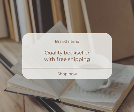Anúncio de venda de livros com copo na prateleira Facebook Modelo de Design