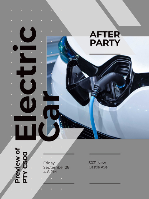 After Party invitation with Charging electric car Poster US Design Template
