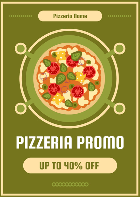 Ontwerpsjabloon van Flayer van Serving Pizza With Toppings And Discount In Pizzeria