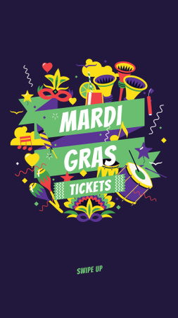 Designvorlage Mardi Gras Tickets Offer with Holiday Attributes für Instagram Story