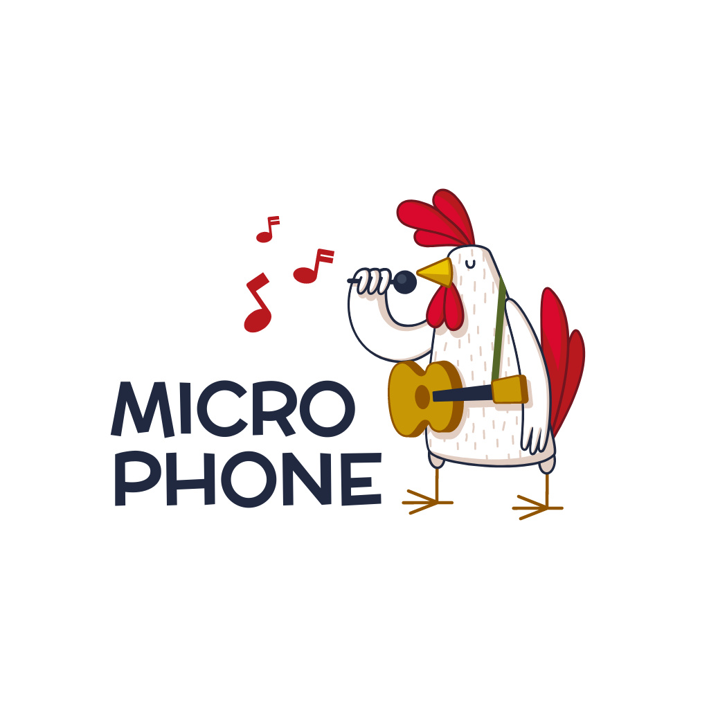 Music Shop Ad with singing Rooster Logo – шаблон для дизайна