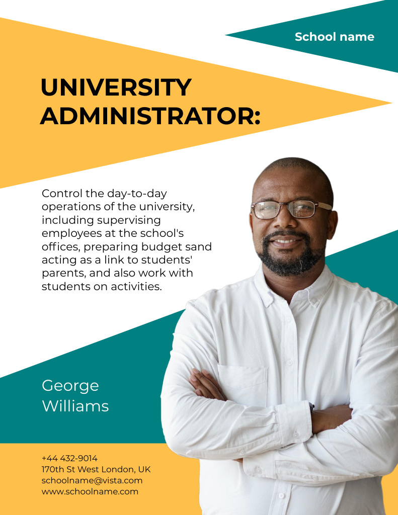 University Administrator Services Offer with Black Man Poster 8.5x11in Design Template
