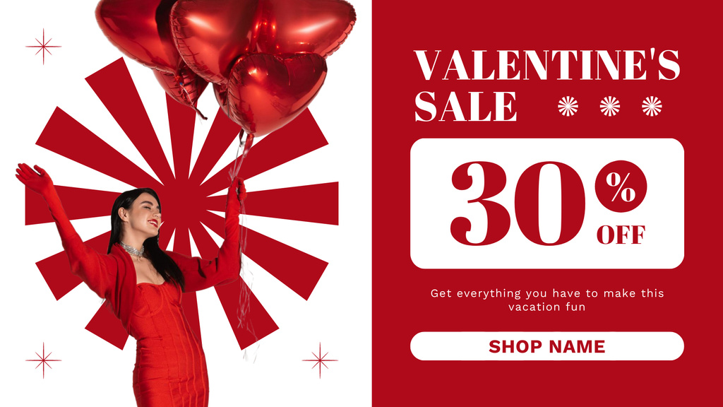 Valentine's Day Discount with Beautiful Woman in Red FB event cover Design Template