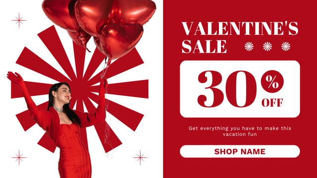 Valentine's Day Discount with Beautiful Woman in Red FB event cover Design Template