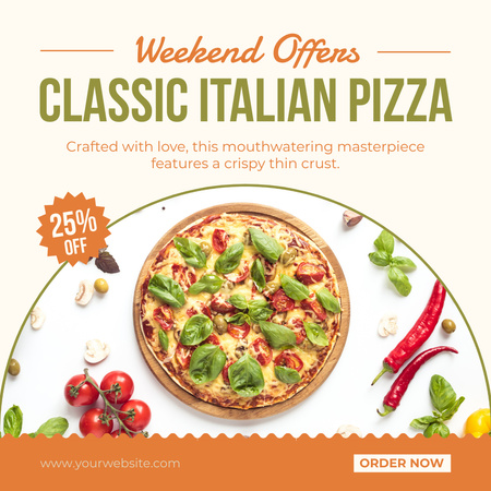 Beyaz Üzerine Pizza İndirimi Duyurusu Instagram Tasarım Şablonu