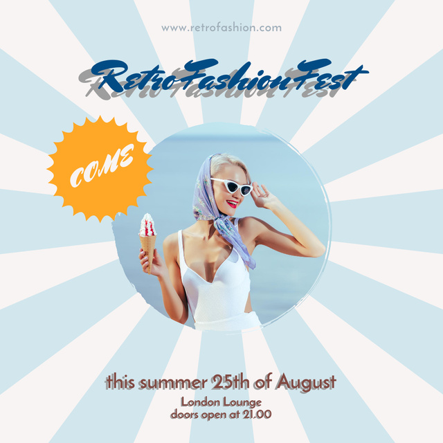 Retro Fashion Festival Announcement With Discounts For Apparel Instagram Šablona návrhu