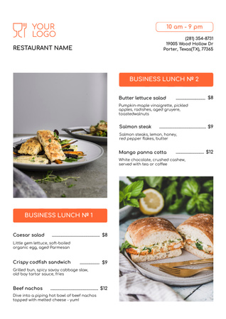 Üzleti ebédek listája az étteremben Menu tervezősablon
