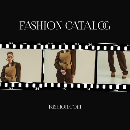 Fashion Ad with Woman posing in Brown Clothes in Film Frame Instagram Šablona návrhu