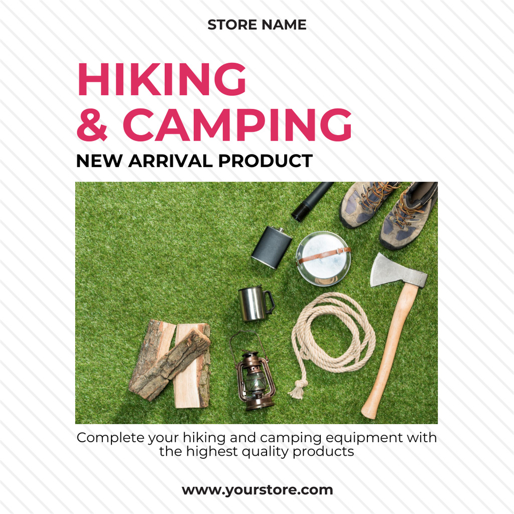 Plantilla de diseño de New Equipment for Hiking and Camping Instagram 