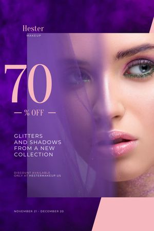 Cosmetics Sale Ad with Woman with Bold Makeup Tumblr Design Template