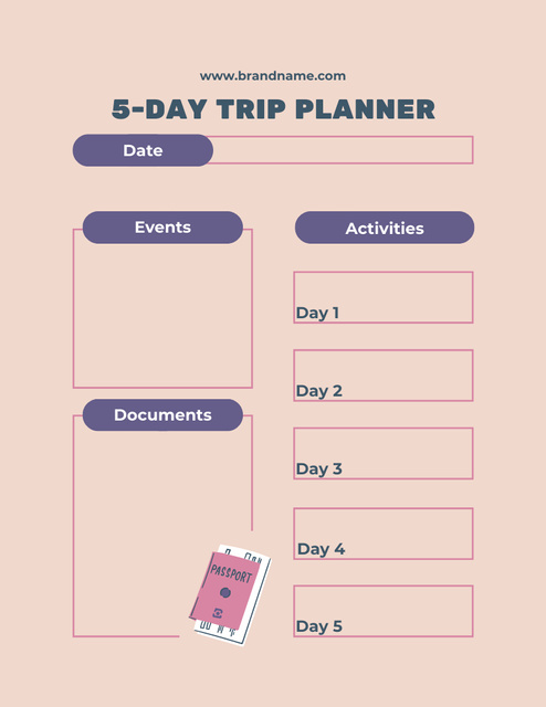 5 Days Trip Plan Notepad 8.5x11in tervezősablon