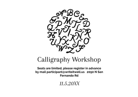 Calligraphy Workshop Announcement with Letters on White Flyer A5 Horizontal Design Template