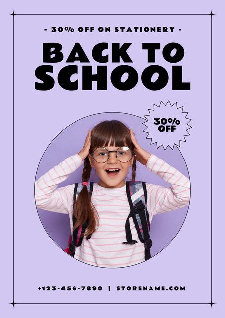 Platilla de diseño Discount on School Supplies with Pigtail Girl Poster