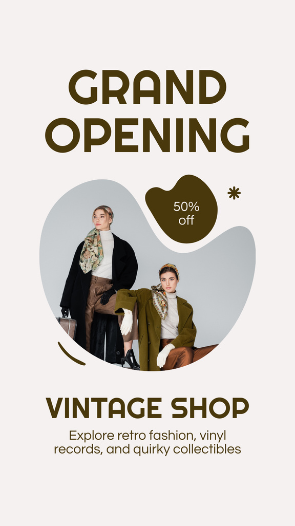 Designvorlage Vintage Fashion Shop Grand Opening With Big Discounts für Instagram Story