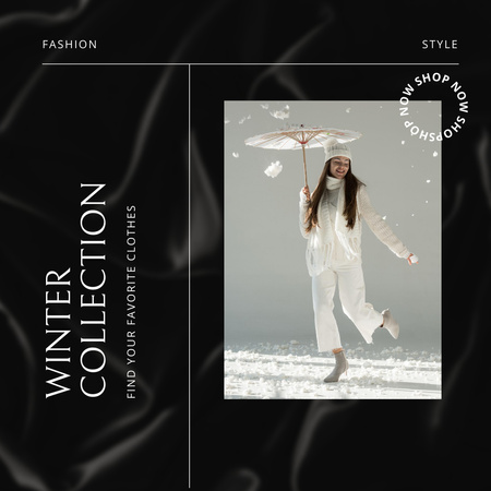 Fashion Women's Clothing Collection Promotion with Woman and Umbrella Instagram Design Template