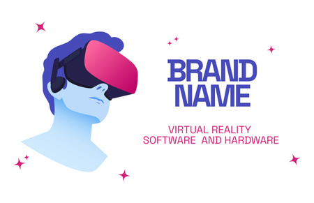 Man with Virtual Reality Glasses Business Card 85x55mm Design Template