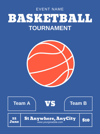Template di design Annuncio del torneo di basket con palla su blu Poster US