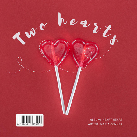 Lízátka ve tvaru srdce na červené Album Cover Šablona návrhu