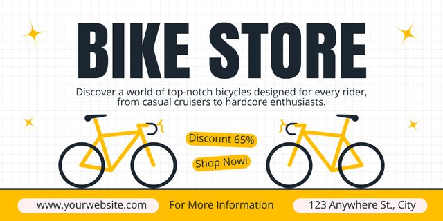 Best Offers of Bike Store on White and Yellow Twitter Design Template
