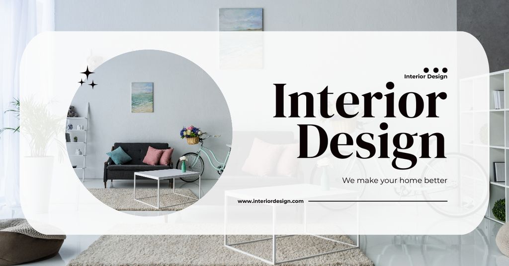 Interior Design Ad with Stylish Sofa and Table Facebook AD Design Template