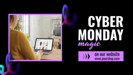 Cyber Monday Sale with Woman doing Purchases on Laptop Full HD video Design Template