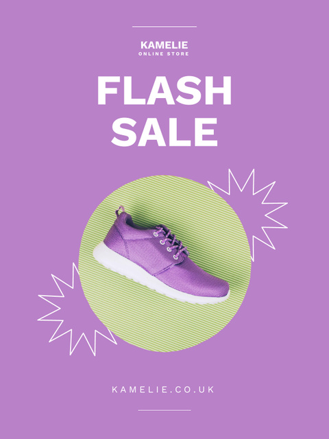 Fashion Sale with Stylish Male Shoes in Purple Poster USデザインテンプレート