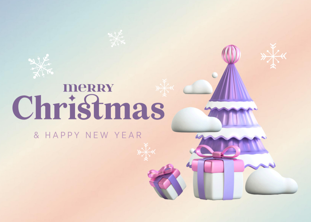 Jolly Christmas and New Year Cheers with Tree Gradient Postcard 5x7in – шаблон для дизайна