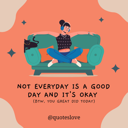 Inspirational Quote with Woman Siting on Sofa Instagram Design Template