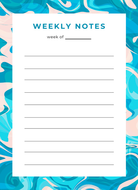 Weekly Planner with Pattern of Water Notepad 4x5.5in Design Template