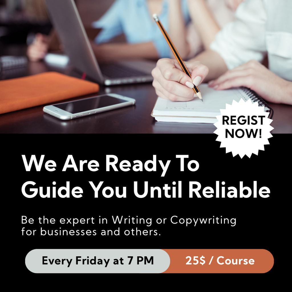 Reliable Writing And Copywriting Course With Registration Instagram AD – шаблон для дизайну