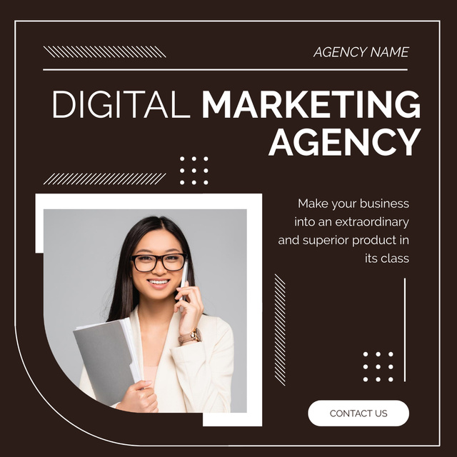 Young Asian Woman Offers Marketing Agency Services LinkedIn post Design Template