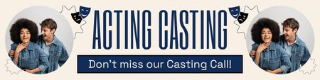 Casting Announcement with Couple in Denim Outfits Twitter Design Template