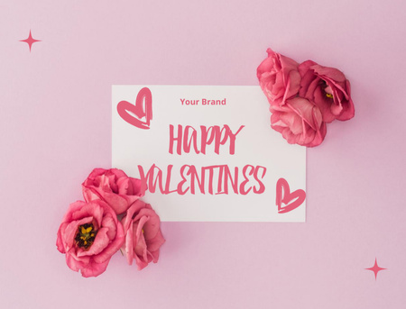Ontwerpsjabloon van Postcard 4.2x5.5in van Happy Valentine's Day groeten met bloemen en harten