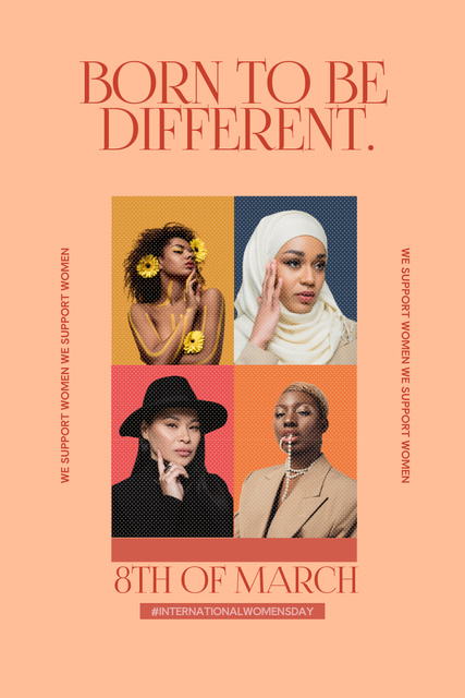 International Women's Day Greeting with Stylish Multiracial Women Pinterest Šablona návrhu