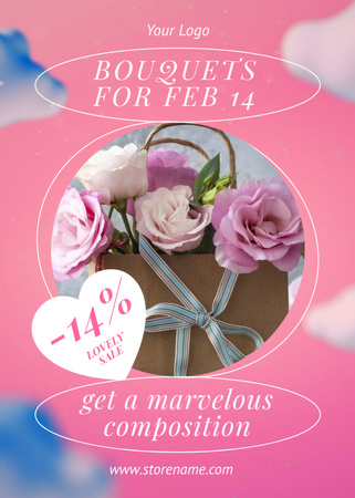 Offer of Tender Bouquets on Valentine's Day Flayer Design Template