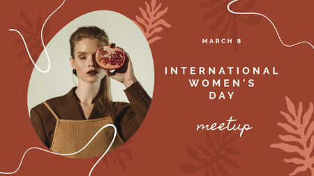 Women's Day Event with Girl holding Pomegranate FB event coverデザインテンプレート