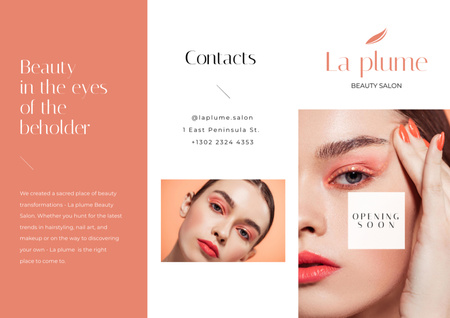 Beauty Salon Offer with Woman with Bright Makeup Brochure Design Template