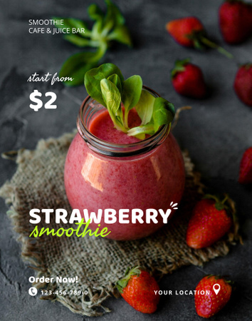 Advertising New Strawberry Smoothie Poster 22x28in Design Template